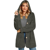 Chaqueta casual con botones de bolsillo y capucha polar para mujer - details 7