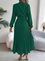 Vestido plisado elegante con cuello levantado y manga larga y cintura cerrada para mujer, vestido largo de Otoño Invierno - details 26
