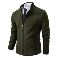 2025 Otoño e Invierno Jersey nuevo abrigo deportivo Casual para hombre suéter con cuello levantado de Color sólido cálido con cremallera de lana. - details 2