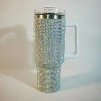 Taza aislada de Color sólido con diamantes, taza de café térmica con pajita, vaso aislado al vacío de acero inoxidable, helado térmico de 40oz - details 4