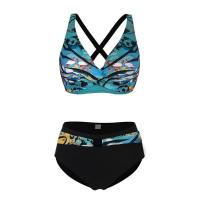 Traje de Baño de Dos Piezas Estilo Vintage Tanga Alto con Impresión Retro Material de Dacron - details 3