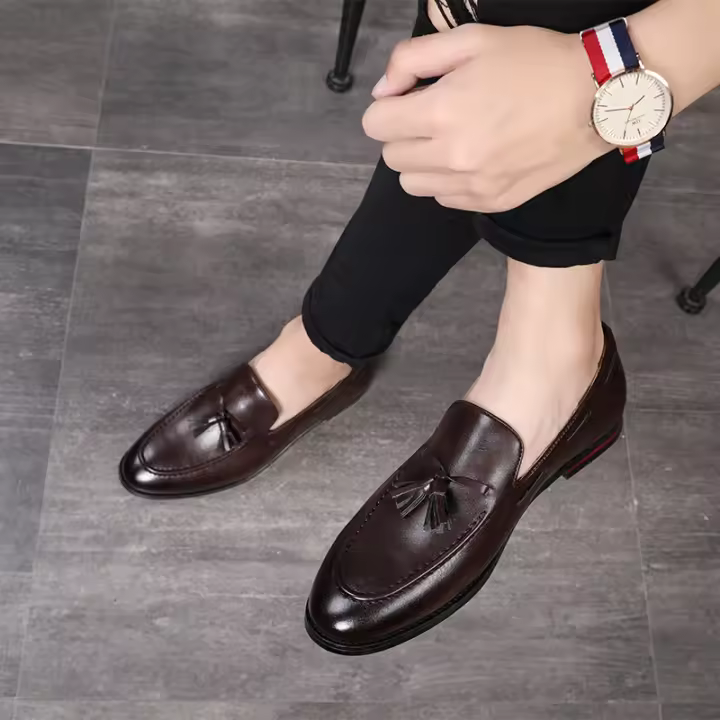Zapatos casuales de cuero para hombres de la versión coreana británica Zapatos Doudou - 1