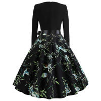 Women dot print party elegant vintage swing long sleeve dress - details 34