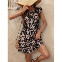 Vestido de verano para mujer con cuello redondo, manga con volantes y estampado de volantes - details 14