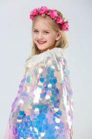 Chal de lentejuelas Multicolor con purpurina para niñas, capa brillante, capa de princesa de hadas, fiesta de Navidad, ropa de Halloween para niños, moda - details 8