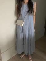 REALEFT verano sólido cuello redondo plisado vestidos sin mangas para mujer 2024 nuevo coreano sin mangas Casual suelto A-Line vestidos bolsillos Mujer - details 7