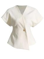 Chaleco Asimétrico para Mujer TRE Estilo Francés, Mangas Caídas, Botones de Cintura, Top sin Mangas Blanco - details 15