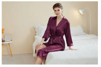 Pijamas de satén para el hogar para mujer, primavera y verano, mangas de nueve cuartos de lujo ligero, camisón largo y fresco, albornoz, ropa de estar, vestido sexy, buen sueño - details 14