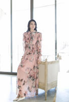 BGTEEVER-vestido de gasa con estampado Floral para mujer, traje elegante de manga larga con cuello de lazo, cintura ajustada, primavera y otoño - details 13