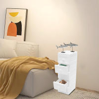 Armario de cajones con 5 cajones, mesita de noche blanca con 4 ruedas, mesita de noche moderna de alto brillo para sala de estar, dormitorio - details 1
