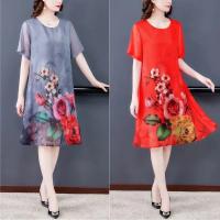 Vestido Casual de Moda para Mujeres Plus Size Verano 2023 Estilo Suelto Medio Largo con Estampado para Madres Mayores - details 4