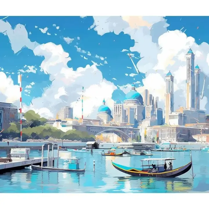 Pintura de Landschap de Castillo de Pueblo de Lago Ruopoty By Numbers DIY Kit Decoración de Hogar Arte de Pintura Regalo de Romancia Tamaño 40x50cm Material de Lienzo Estilo Moderno - 1