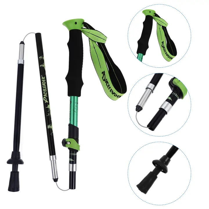 Bastón de Trekking portátil, Alpenstock, plegable, 5 secciones, aleación de aluminio, 1 unidad - 1