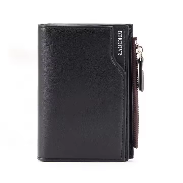 Cartera informal para hombre, billetera pequeña de cuero pu, plegable, con cremallera, de lujo, para negocios - 1