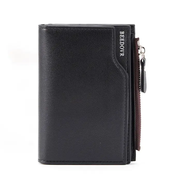 Cartera informal para hombre, billetera pequeña de cuero pu, plegable, con cremallera, de lujo, para negocios - 1