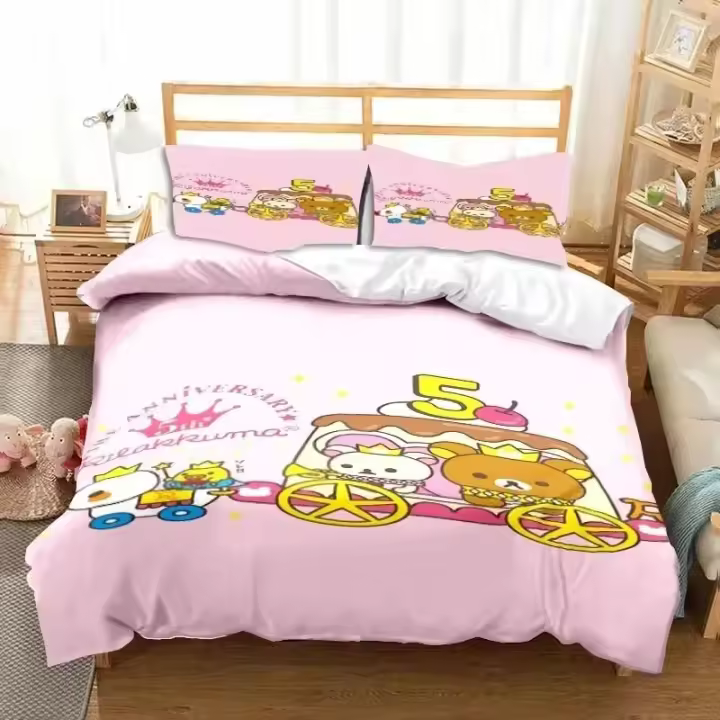 Juego de Ropa de Cama de Dibujos Animados Rilakkuma Oso Funda de Edredón, Funda de Almohada, Funda de Cama para Hombres, Mujeres, Niños Tamaño Rey, Reina - 1