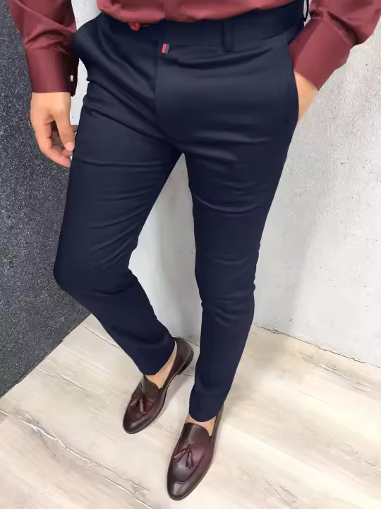 Pantalones formales informales de Color sólido para hombre, pantalones ajustados cónicos, cuatro estaciones, nuevo - 1