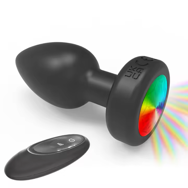 Tapón Anal Vibratorio de Silicona con Base Luminosa, Control Remoto Inalámbrico, Tapón Anal Recargable, Masajeador Anal, Estimulación del Ano del Punto G para Juegos de Cama de Placer para Hombre y Mujer - 1