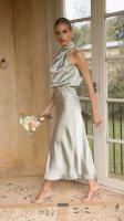 Elegante Vestido Largo de Satén de Color Sólido Cuello Halter sin Mangas Ideal para Fiestas - details 11