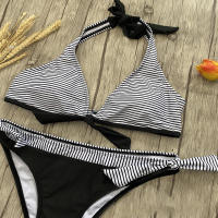 Conjunto de Bikini a rayas Micro para mujer, de 2 piezas traje de baño, Bikini Bandage de retazos, traje de baño sexy de realce, Bikini S 2023 - details 4