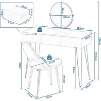 Tocador de Maquillaje con Espejo y Luz LED Iluminación Ajustable Conjunto de Mesa Tocador con Silla Terciopelo Blanco + Dorado - details 25