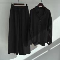 Conjunto de camisa Retro de dos piezas para mujer, pantalones sueltos de cintura alta, talla grande, 2024 - details 4