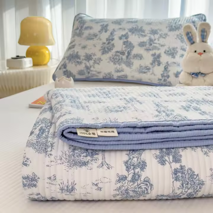 Sábana de Algodón Puro de Alta Calidad Diseño de Cama de Un Solo Pieza Suave y Acolchada - 1