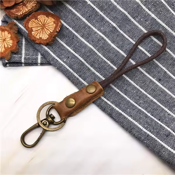 Correa de cuello de cuero genuino de vaca para teléfono móvil, insignia, llaves, identificación, tarjeta de crédito, tarjetero, cordón para muñeca y cuello, llavero - 1