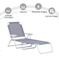 Reclinable y Plegable de Jardín con Respaldo Ajustable en 4 Posiciones Marco de Metal Texteline Transpirable 186x66x80 cm Gris - details 4