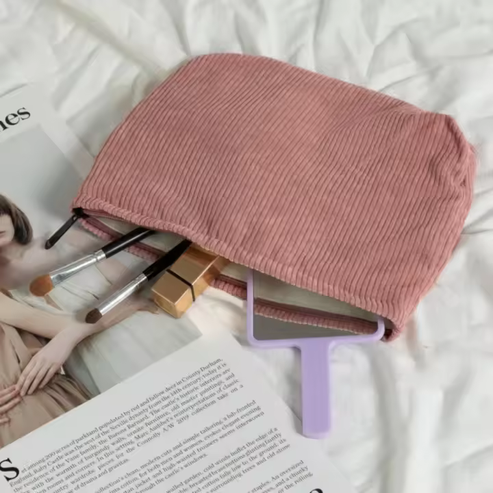 Bolsa de cosméticos de pana de gran capacidad para mujer, organizador de artículos de tocador, bolsa de maquillaje con cremallera, bolso de mano, bolsa de almacenamiento de cosméticos para chica de viaje - 1