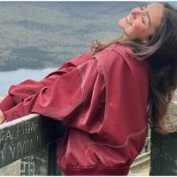 Chaqueta Bomber de Cuero para Mujer Arayas Casuales con Cremallera Chaquetas de Manga Larga Sueltas con Borla Moda 2024 - details 7