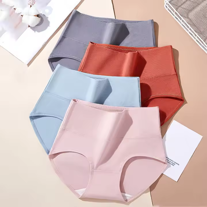 Ropa interior moldeadora de cuerpo de cintura alta, bragas de algodón para mujer, bragas transpirables de talla grande, lencería femenina sólida, 4 Uds. - 1