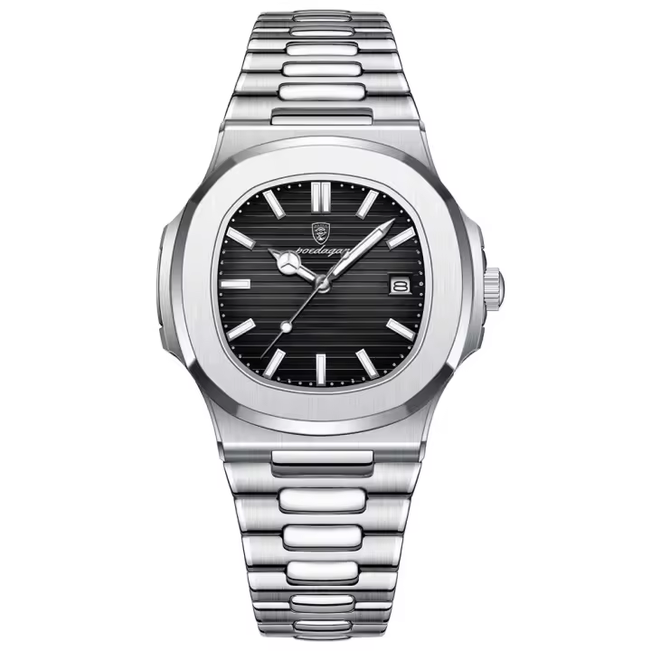 Reloj de hombre de cuarzo cuadrado de acero inoxidable con fecha - 1