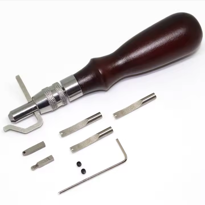 Juego de Herramientas de costura y pliegue de cuero, 7 en 1, empalme ajustable, artesanía de Groover, alisador de bordes incrustados, 1 piezas - 1