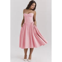 Vestido Largo Vintage de Verano 2025 Estilo de Corte Real con Cuello de Corazón Dulce - details 24
