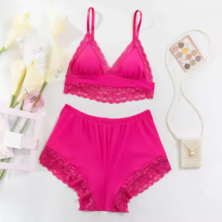Conjunto de 2 piezas de ropa sexy, ropa interior Ence para mujer, pijama rosa elegante, ropa casual - 1