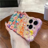 Funda de iPhone 15 Pro Max Pintura al Óleo de Luz Azul Arco Iris Flor Mariposa - details 44