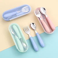 Juego de 2 piezas de vajilla portátil para bebé, cubertería de acero inoxidable para niño pequeño, cuchara de alimentación, tenedor - details 0