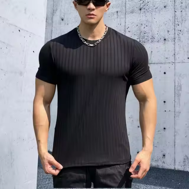 Camiseta de Fitness elástica para hombre, Camiseta deportiva ajustada de manga corta, ropa deportiva para correr - 1