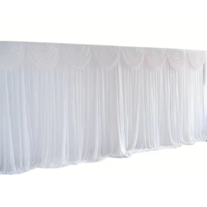 Cortina drapeada blanca de seda de hielo con Swag indesmontable, cortina integrada, Fondo de fiesta de boda, 68DD - 1