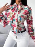 Moda para Mujer Blusa con Pajarita y Estampado Floral Vestido de Oficina a la Moda - details 2