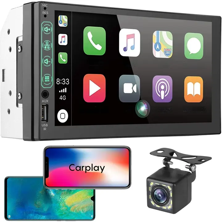 Estéreo para coche Doble DIN Compatible con Carplay y Android Auto 7 Pulgadas 1080P HD Pantalla Táctil Radio, Cámara de Seguridad, - 1