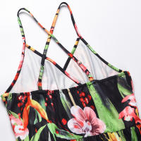 Vestidos largos con cuello en V para mujer, sin mangas, cintura alta, estampado Azul Marino - details 10