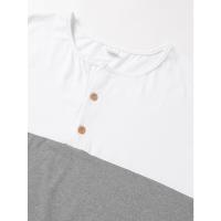 Camiseta deportiva informal de manga corta de verano para hombre, con costuras tricolores y cuello en V con muescas, estilo Henry - details 3