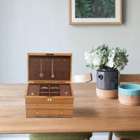 Cajas de madera para joyería, caja de almacenamiento grande sin Espejo, 3 capas, Bloqueable, escritorio, gabinete, caja de regalo - details 0