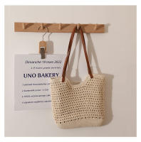 Bolso tejido de hilo de algodón de hombro hueco informal pequeño bolso de paja de mano de viento perezoso bolso de playa de vacaciones junto al mar bolso de mujer - details 1