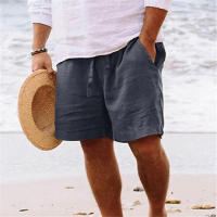 Verano Hombres Color Sólido Cinco Puntos Casual Pantalones Cortos Cordón Transpirable Pantalones de Playa Algodón Lino Pantalones Cortos Deportivos - details 3