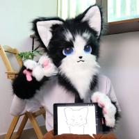 Guantes de disfraz de Cosplay de dibujos animados, traje de Fursuit Kigurumi, guantes de pata de gato de peluche, accesorios de Cosplay peludos gruesos, regalos - details 2
