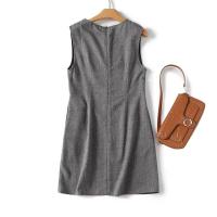 O mujeres gris cuello sin mangas vestido sin mangas nuevo otoño recto Mini Vestidos femeninos altos Vestidos - details 1