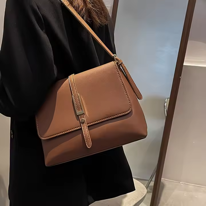 Bolso de Hombro de Moda Clásica Bolso Mano PU Sólido con Cierre de Cremallera - 1
